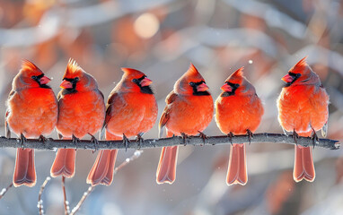 Cardinals in Winter - obrazy, fototapety, plakaty