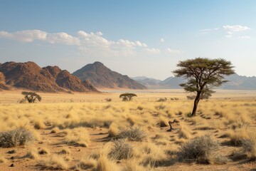 Fototapeta na wymiar Stark African desert landscape. Travel nature. Generate Ai