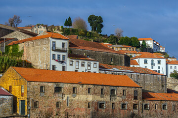 Port wine cellars on Cais de Gaia street in Vila Nova de Gaia, Portugal