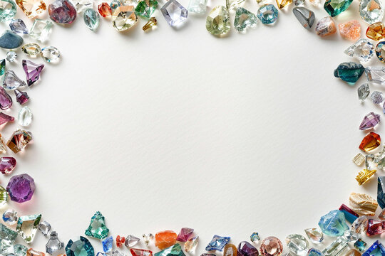 Colorful Gemstone Frame on White Background