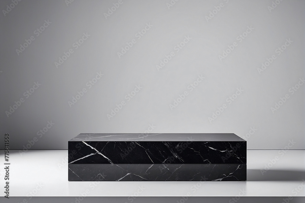 Poster black podium on white background for display product material from black stone can be use for presen