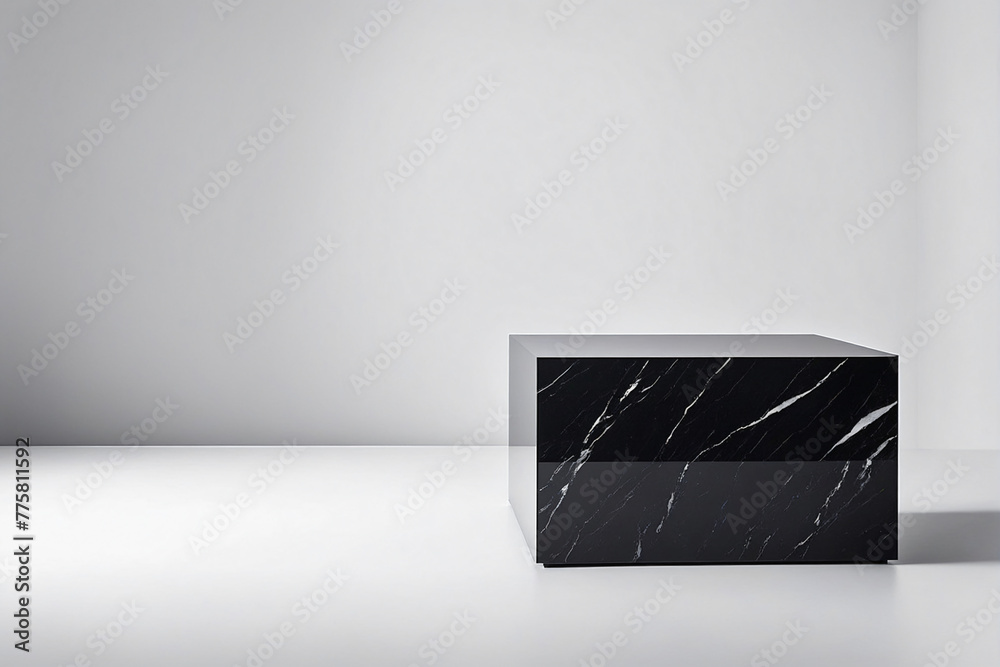 Poster black podium on white background for display product material from black stone can be use for presen