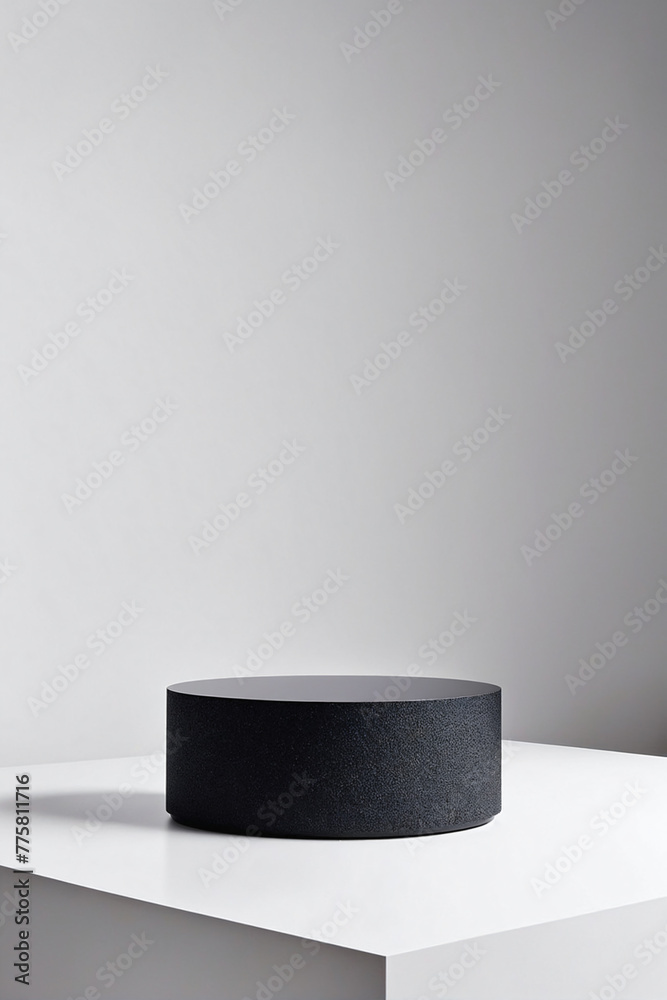 Poster black podium on white background for display product material from black stone can be use for presen