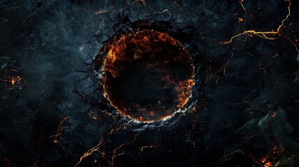 Eerie circular portal with fiery edges - obrazy, fototapety, plakaty