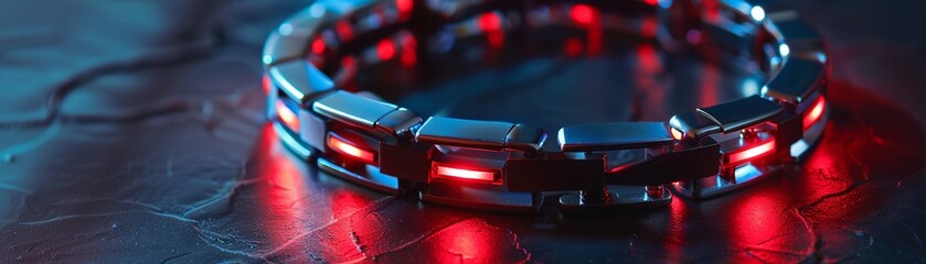A modern bracelet with red LED lights showcasing a sleek