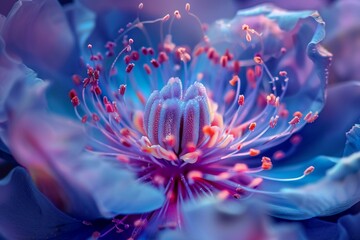 Obraz premium Close-up of a flower with electric blue petals and vibrant pink stamens