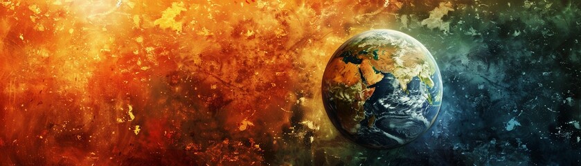 Vivid depiction of Earth under a scorching sun highlighting the urgency of global warming - obrazy, fototapety, plakaty