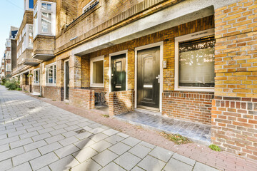 Quaint European street with traditional brick buildings
