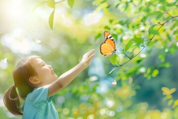 Kindheitsträume: Ein Kind erreicht nach einem Schmetterling