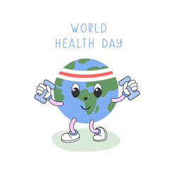 World health day with smiling globe, 7 april, vector illustration