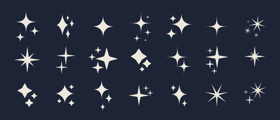 Star silhouette icon set, Shining star rays, Star cluster simple vector design elements isolate.