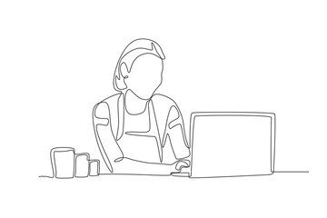 Businesswoman checking stock of goods.Business small one-line drawing