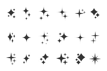 Star silhouette icon set, Shining star rays, Star cluster simple vector design elements isolate.