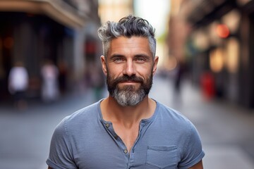 Obraz premium A man with a beard and gray hair is smiling for the camera