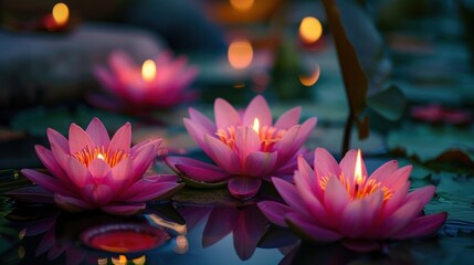 Diwali Festival. Exquisite Lotus Flowers and Gleaming Diyas Light Up the Celebration