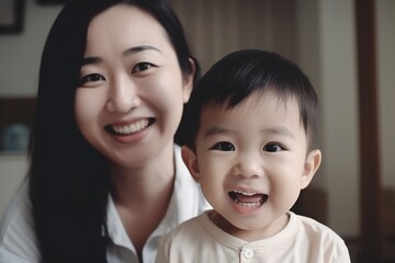 A woman and a child are smiling at the camera