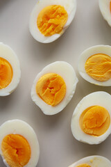 Cooked Hard Boiled Eggs on a Plate, top view. Close-up.