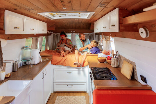 Cozy van life with a family enjoying their home on wheels