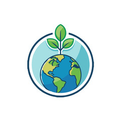 simple logo for earth day with a globe and a tree