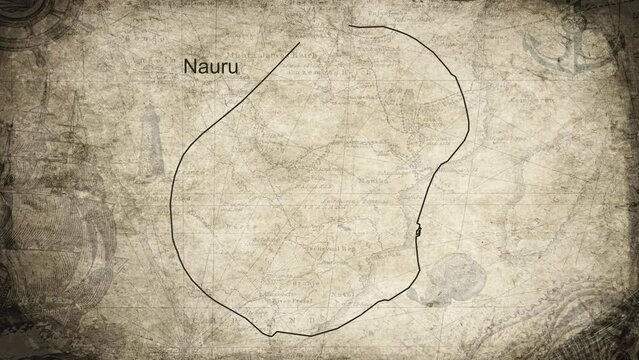 Nauru map drawn on a cartography background sheet of paper