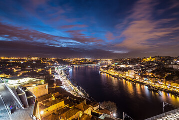 Aerial view of Douro River and cities of Porto and Vila Nova de Gaia, Portugal
