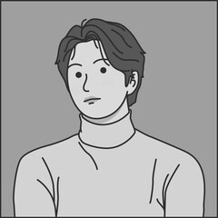 Black and white illustration design of an Asian man seen from the side. illustration design for avatar or profile. person avatar illustration