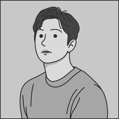 black and white illustration design of a man wearing a casual t-shirt. illustration design for avatar or profile. person avatar illustration