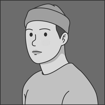 black and white illustration design of an adult man seen from the side and wearing a beanie. illustration design for avatar or profile. person avatar illustration