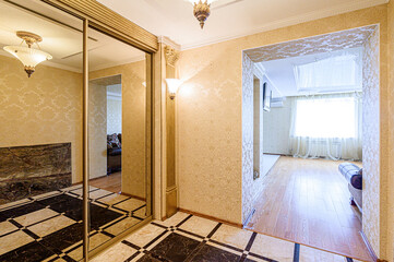 standard room interior apartment. room doors, renovation corridor lobby entrance hall