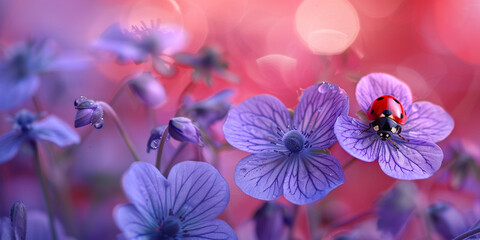 Ladybug on Purple Flowers