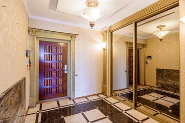 standard room interior apartment. room doors, renovation corridor lobby entrance hall