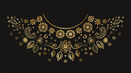 Gold ethnic neck design. Floral ethnic orientation tr - obrazy, fototapety, plakaty