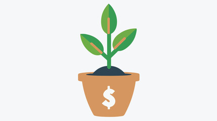 Growth money plant pot tree Flat Color Icon Vector flat