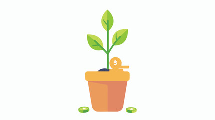 Fototapeta na wymiar Growth money plant pot tree Flat Color Icon Vector flat