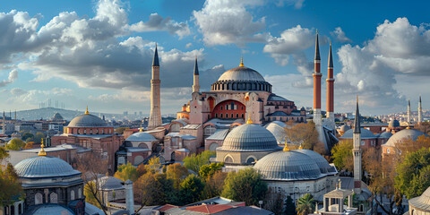 Fototapeta premium Historic Splendor: Sunny Day Architecture with Hagia Sophia