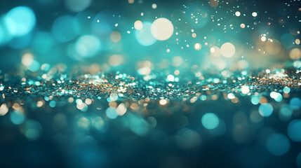 Glimmering Blue Background with Bokeh Lights for Festive Wallpaper