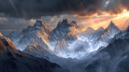 Majestic mountain range at sunset - obrazy, fototapety, plakaty