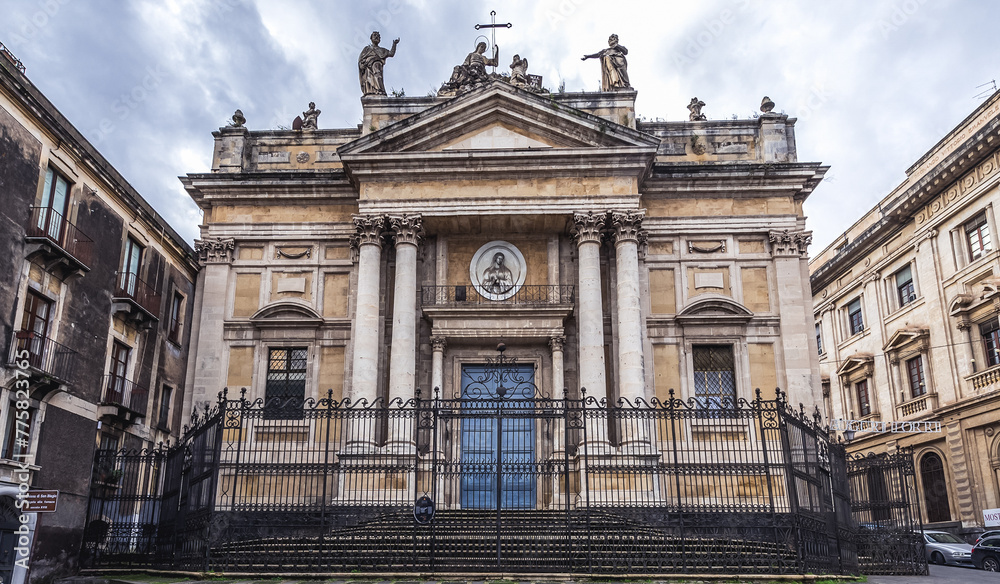 Wall mural Church of San Biagio on Stesicoro Square in Catania, Sicily Island, Italy