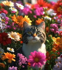 cat and flowers