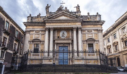 Fototapeta na wymiar Church of San Biagio on Stesicoro Square in Catania, Sicily Island, Italy