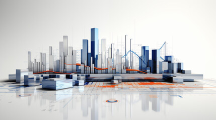 Vivid 3D Business Graphs and Charts with Orange Highlights