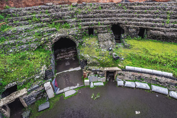 Ruins of Roman Amphitheater on Stesicoro Square in Catania, Sicily, Italy