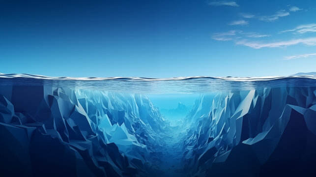Underwater Iceberg View with Sunlight in Clear Blue Ocean