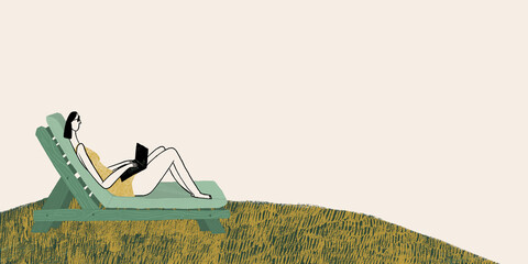 Woman enjoying relaxing summer day with a book on the lounge chair