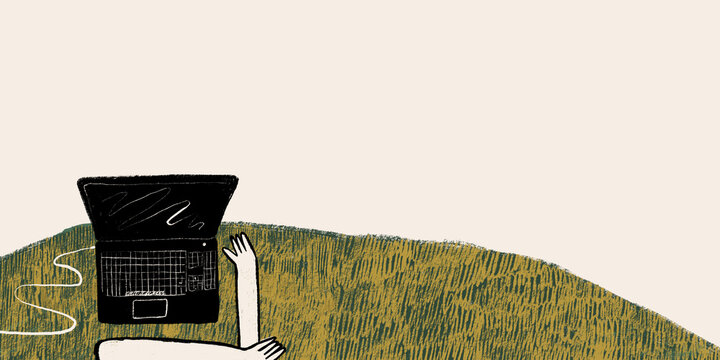Person working on laptop in minimalistic style