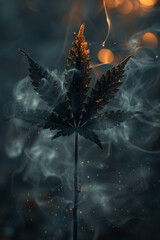 Marijuana cannabis leaves surrounded by smoke 