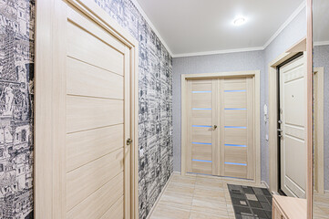 standard room interior apartment. room doors, renovation corridor lobby entrance hall