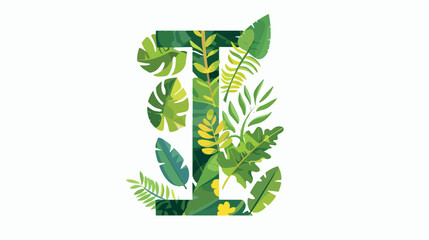 Letter isolated flat style logo with green leaves. Vector el - obrazy, fototapety, plakaty