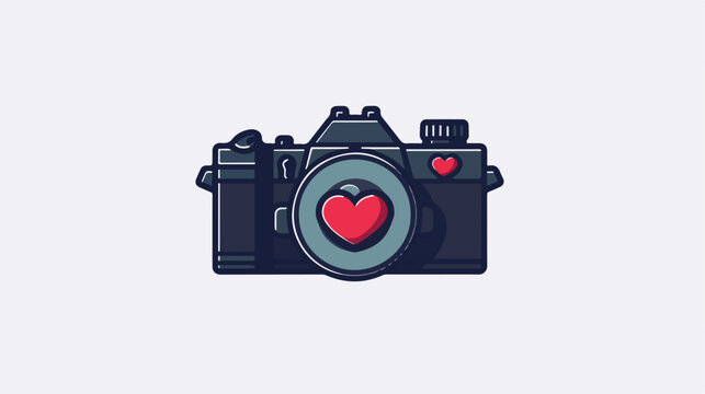 Logo camera with love icon. Elements of camera icon flat