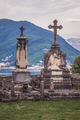 Old cemetery in Savina Serbian Orthodox monastery in Herceg Novi, Montenegro - obrazy, fototapety, plakaty